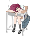 授業中に居眠りする女子高生。