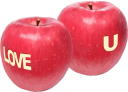 LOVE U と描かれたツヤのあるりんごのイラストです。