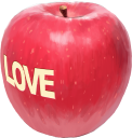 LOVEと描かれたツヤのあるりんごのイラストです。
