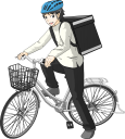 自転車で注文されたものを届ける男性配達員のイラストです。