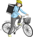 自転車で注文されたものを届ける女性配達員のイラストです。