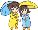 傘を持つ男の子と女の子のイラストです。（男の子と女の子それぞれのイラストはヴァリアントをご覧ください）