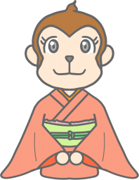 着物を着て正座をしている男女のさるのイラストです。(各さる単体はヴァリアントをご覧ください)