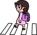 横断歩道を渡る女の子のイラストです。