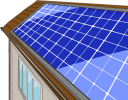 ソーラーパネルが乗っている一軒家の屋根のイラストです。