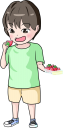 苺を食べる男の子のイラストです。