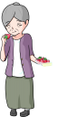 苺を食べる老人女性のイラストです。