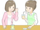 カフェで談笑する女性のイラストです。