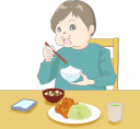 スマホを見ながら食事をする男性