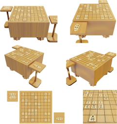 将棋台（対戦中）の３Dレンダリング画像です。