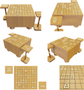 将棋台（対戦中）の３Dレンダリング画像です。