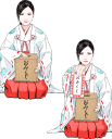 くじを引く巫女さん2点